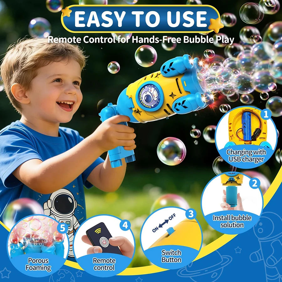 Remote Control Bubble Gun for Kids Automatic Rocket Bubble Machine Bicycle Use & Handheld Rechargeable Bubble Bubble Blower Toys