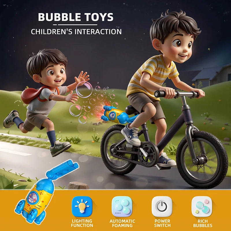 New Automatic Electric Plastic Bubble Machine for Kids Outdoor Bazooka Bubble Gun Toddler Bubble Blower for Children Bike Party