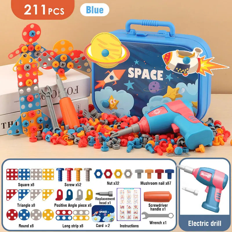 Kids Drill Tool DIY Electric Simulation Screw Educational Toys Puzzle Assembled Design Building Blocks Boy Pretend Play Gifts