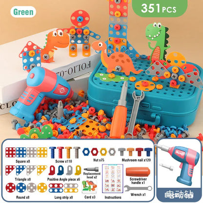 Kids Drill Tool DIY Electric Simulation Screw Educational Toys Puzzle Assembled Design Building Blocks Boy Pretend Play Gifts