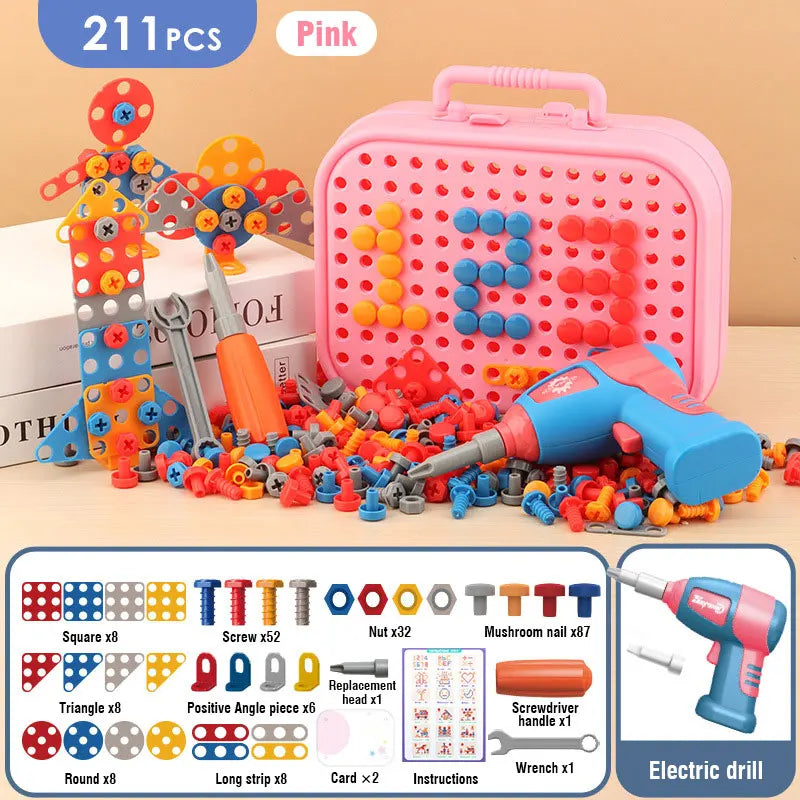 Kids Drill Tool DIY Electric Simulation Screw Educational Toys Puzzle Assembled Design Building Blocks Boy Pretend Play Gifts