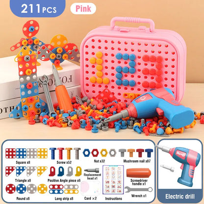 Kids Drill Tool DIY Electric Simulation Screw Educational Toys Puzzle Assembled Design Building Blocks Boy Pretend Play Gifts