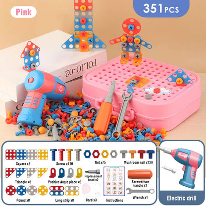 Kids Drill Tool DIY Electric Simulation Screw Educational Toys Puzzle Assembled Design Building Blocks Boy Pretend Play Gifts