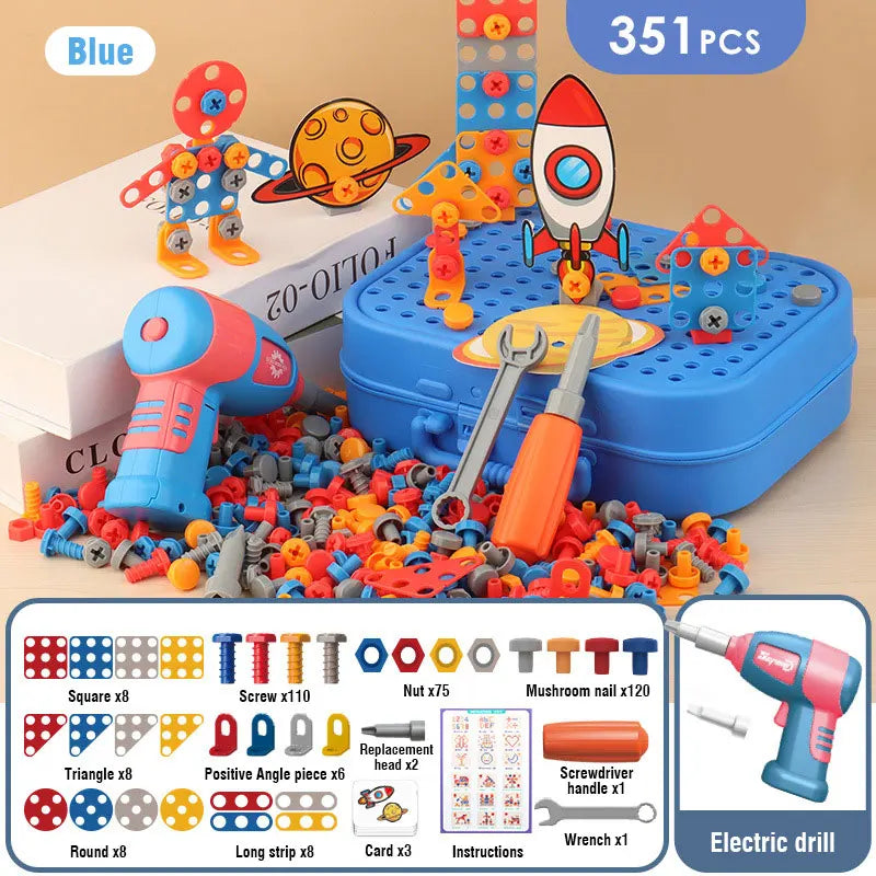 Kids Drill Tool DIY Electric Simulation Screw Educational Toys Puzzle Assembled Design Building Blocks Boy Pretend Play Gifts